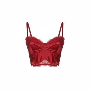 Victoria’s Secret Red Satin Lace Bustier Crop Top Underwire Corset Bralette